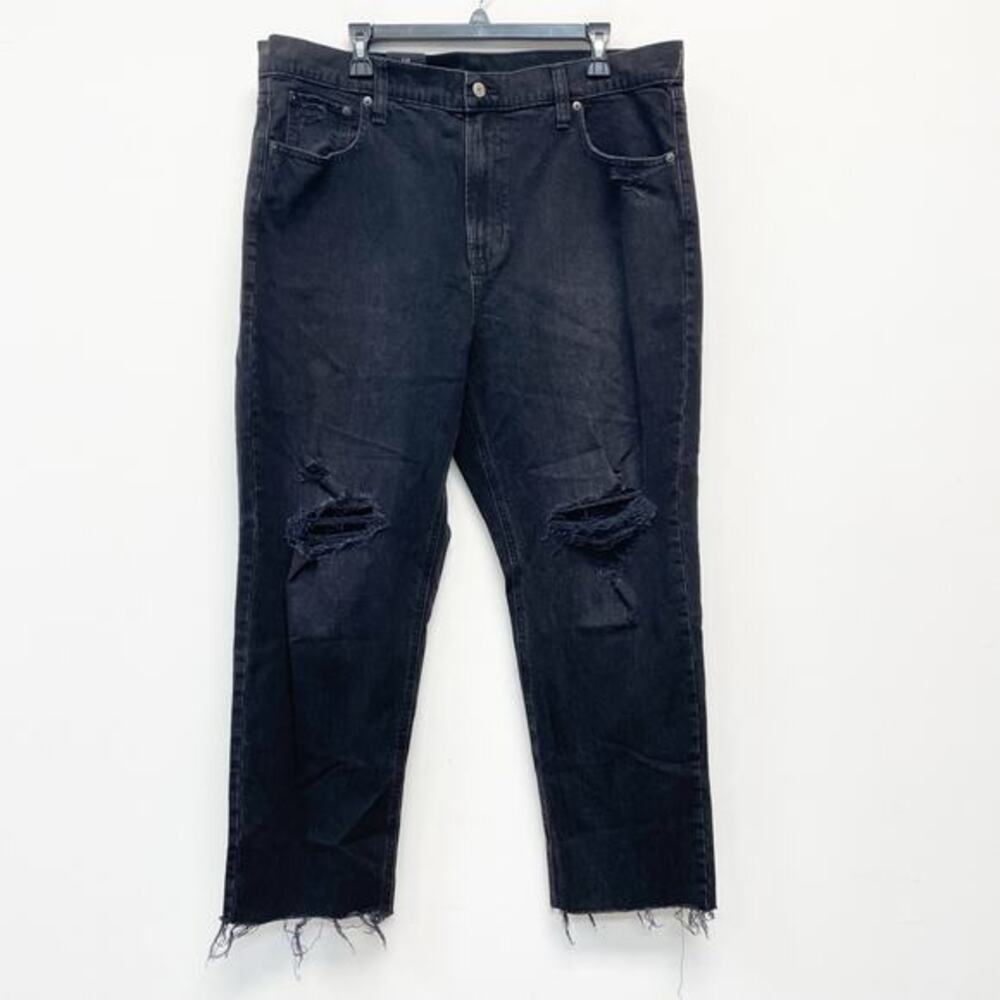 Gap Women's Cheeky‎ Straight High Rise Distressed Black Jeans Size 20R